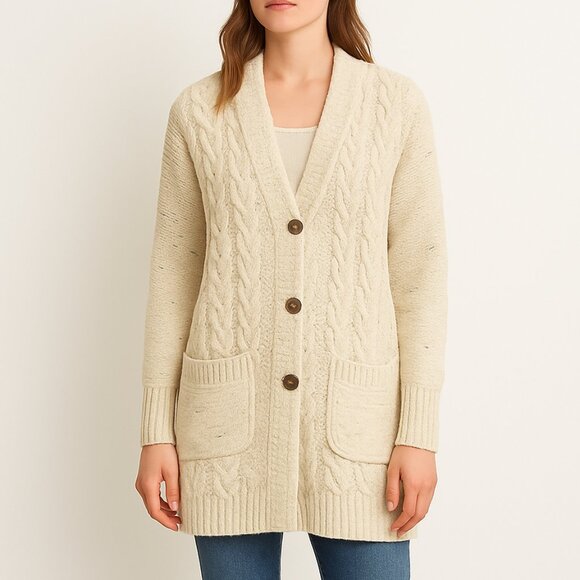 J. Jill Sweaters - J Jill cozy cable knit long cardigan flecked cotton blend pockets size S